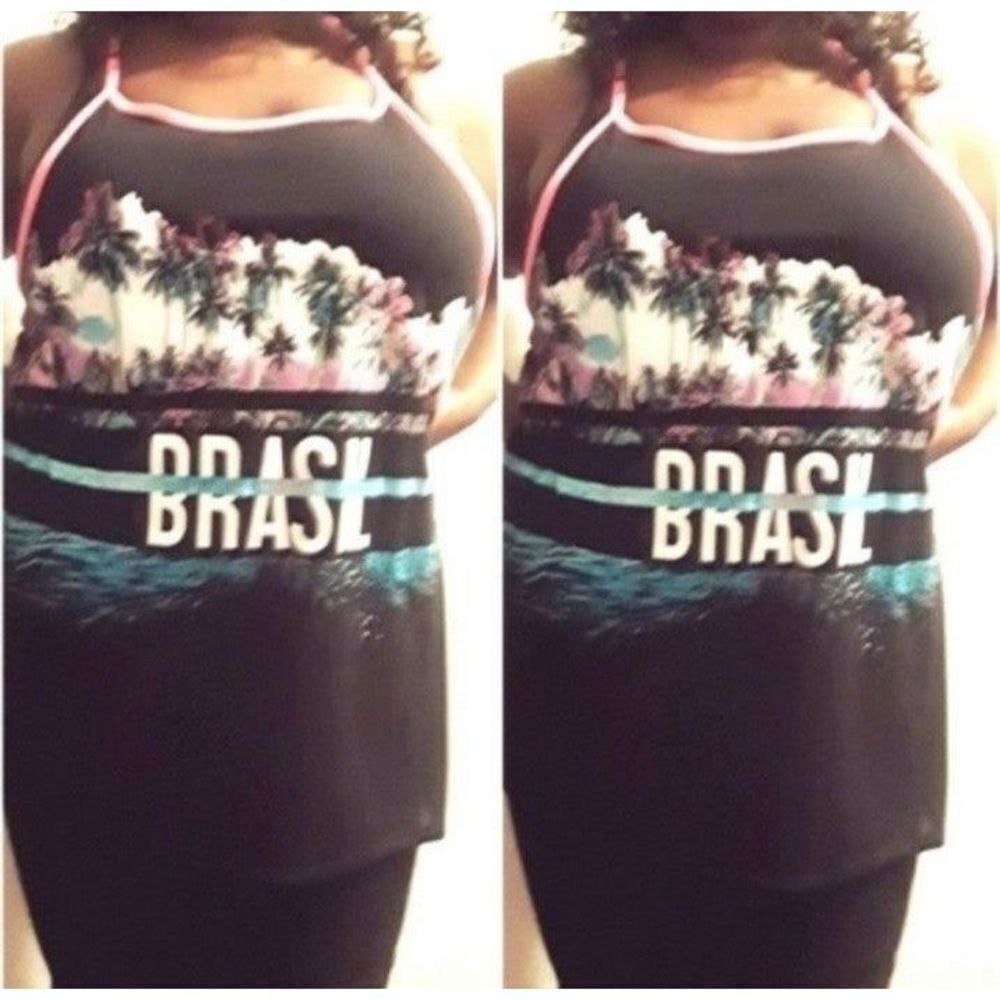 Womens black Tropical plus size Tank Top sz 3x